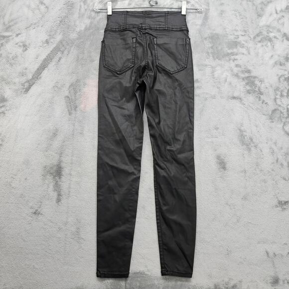No Boundaries Pant Womens 5 Juniors Black Faux Leather 3-Button High Rise Skinny - Picture 3 of 13